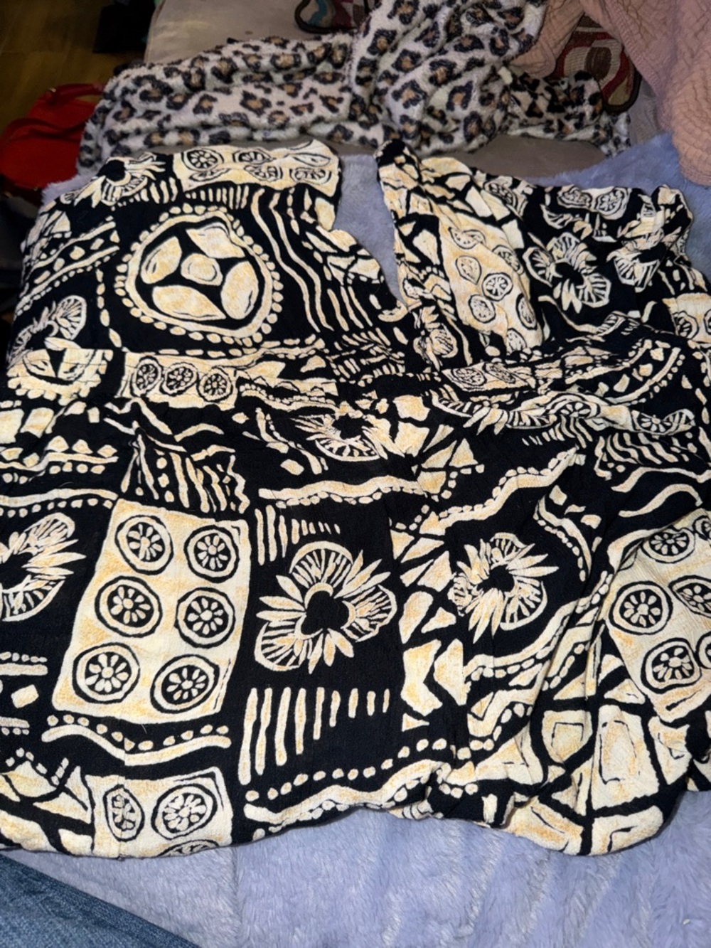Black and Cream Floral Patchwork wide legged pants 2xl